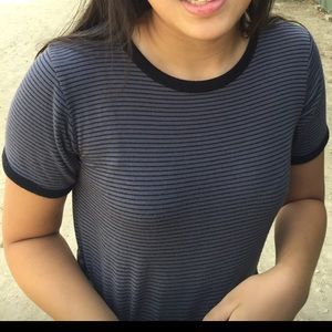 Brandy Melville Navy/Black Stripe Crop Top T Shirt